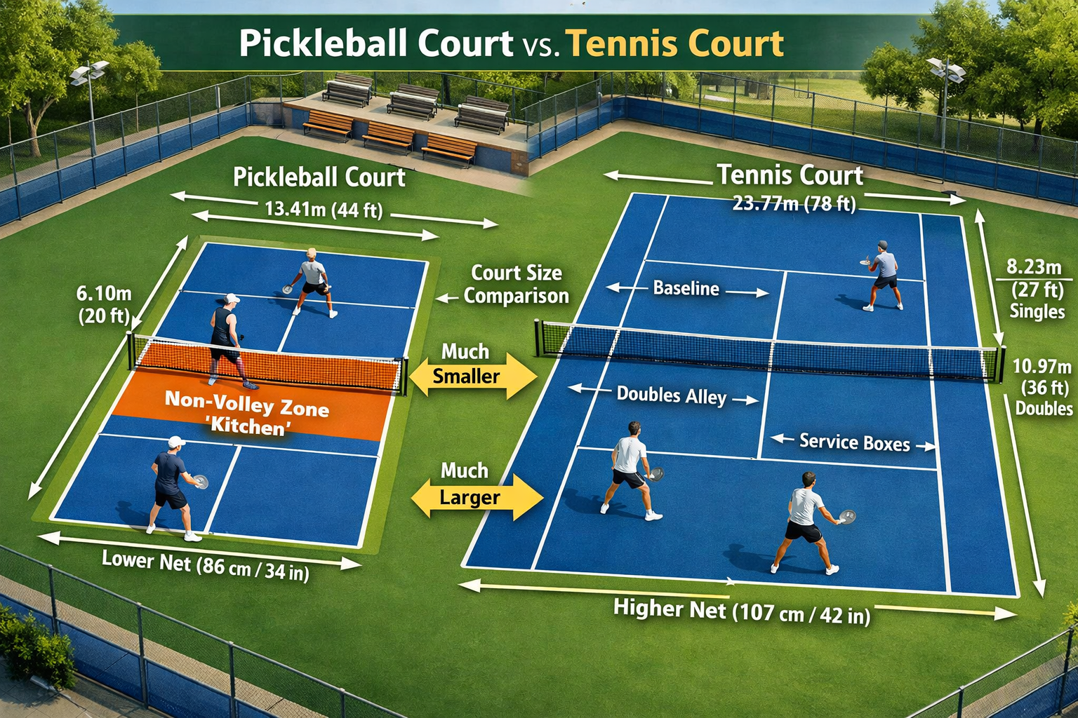 Pickleball Court Dimensions vs Tennis Court